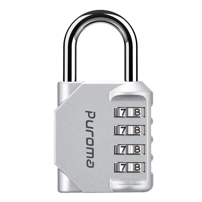 Puroma 1 Pack Combination Lock for Locker 4 Digit Outdoor Waterproof Padlock for School Gym Sports Fence Toolbox Gate Case Outdoor Hasp Storage Cabinets Silver