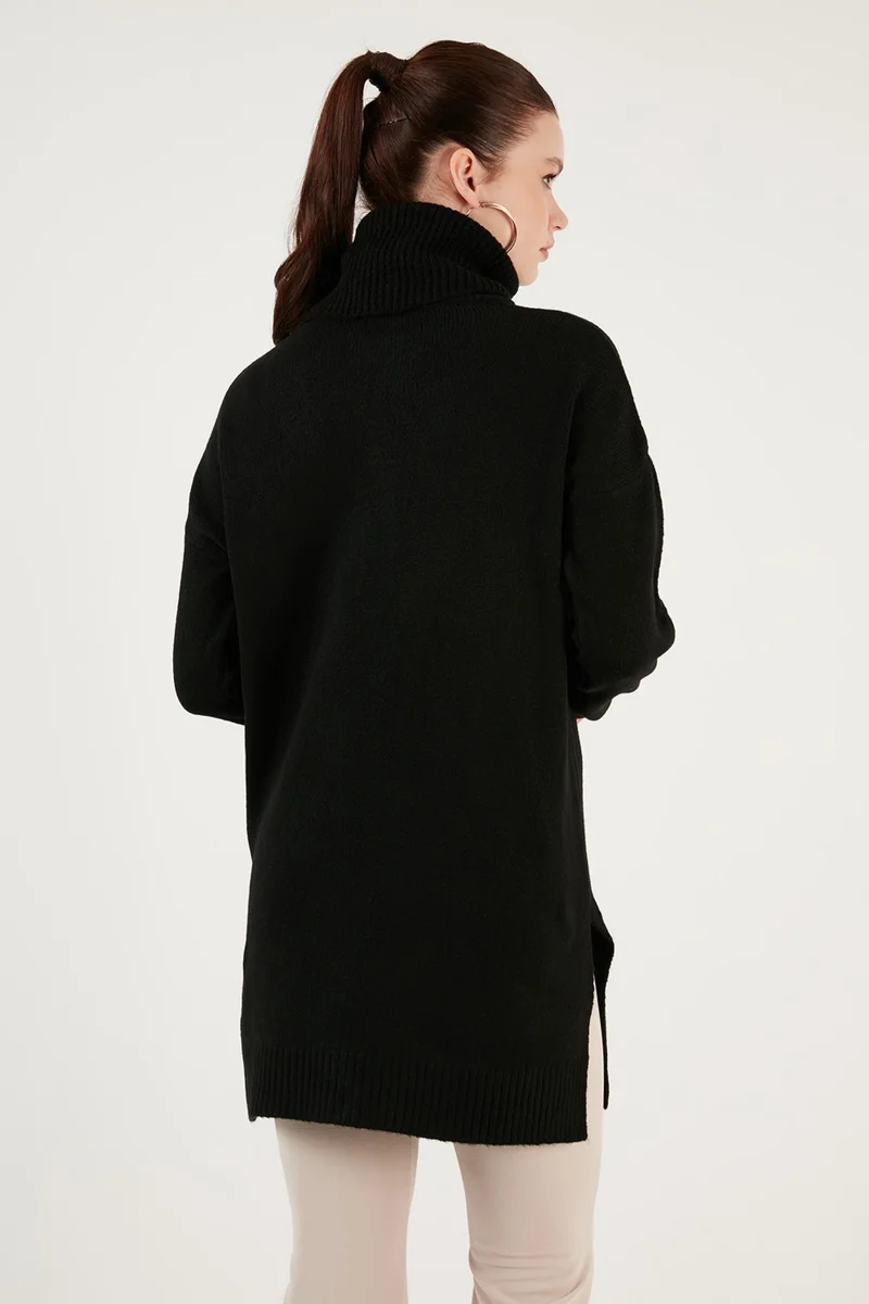 ليلا Regular Fit, Side Slits, Turtleneck Long Knitwear Sweater Women's Sweater 4616141