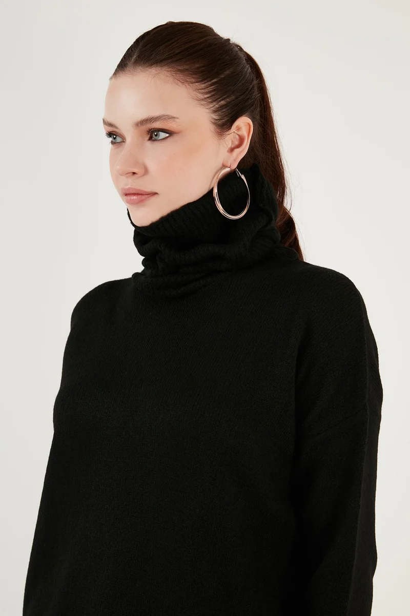 ليلا Regular Fit, Side Slits, Turtleneck Long Knitwear Sweater Women's Sweater 4616141