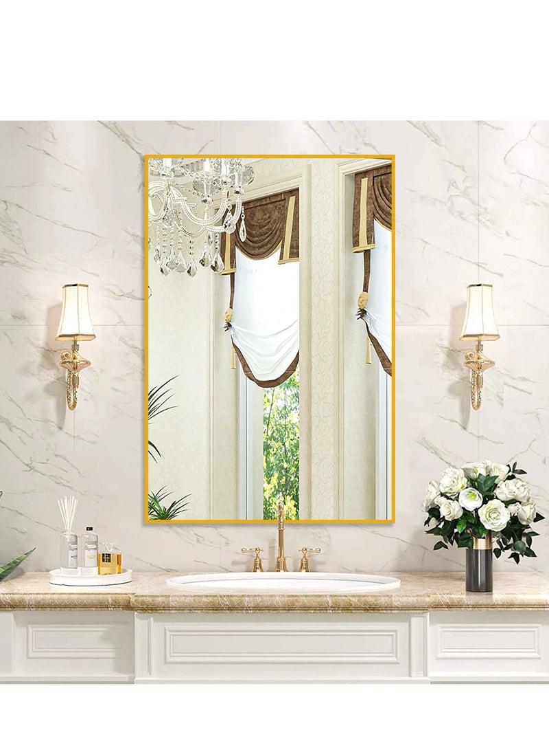 Generic Bathroom Mirror, Wall Mounted Rectangle Mirror with Metal Frame for Vanity Makeup, Modern Wall Mirror for Wall, Bathroom, Hallway, Living Room Wall Decor (Gold, 60*90cm)  - Image 1