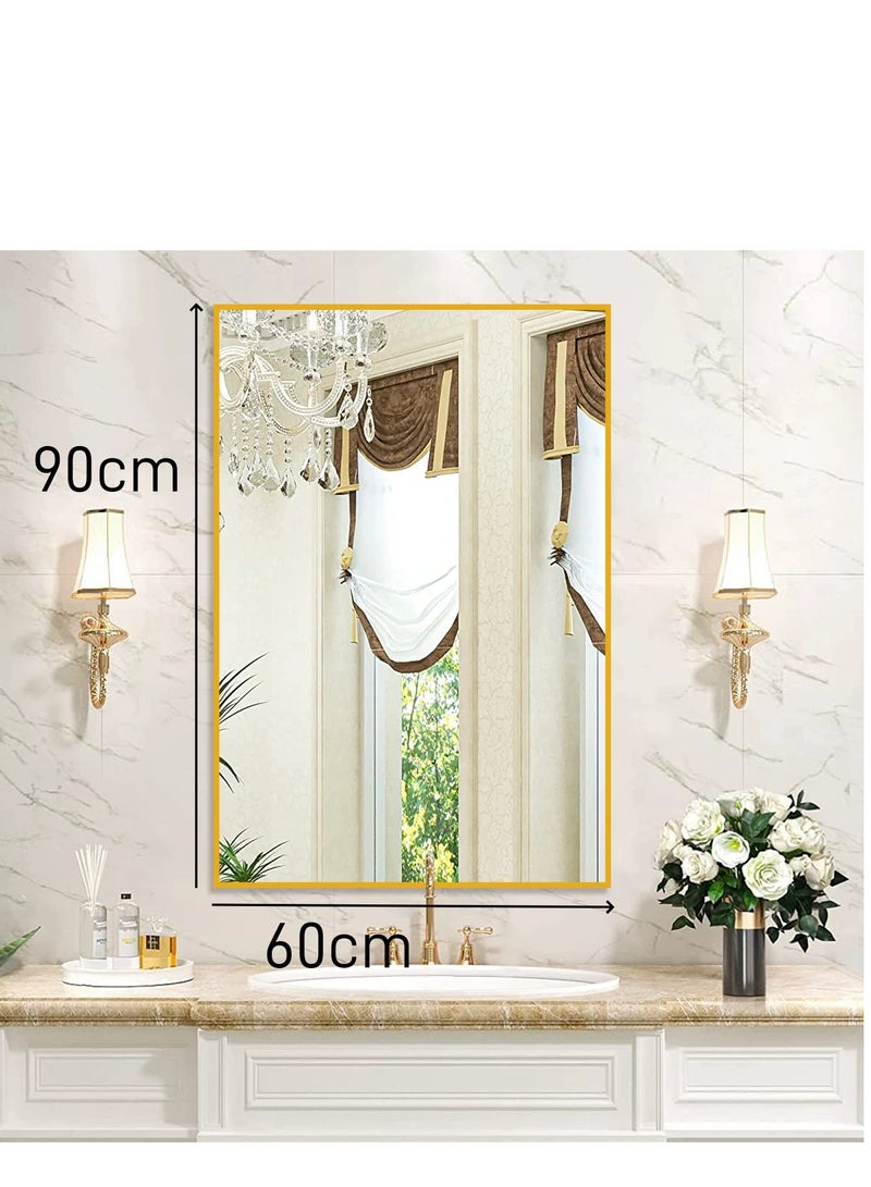Generic Bathroom Mirror, Wall Mounted Rectangle Mirror with Metal Frame for Vanity Makeup, Modern Wall Mirror for Wall, Bathroom, Hallway, Living Room Wall Decor (Gold, 60*90cm)  - Image 2