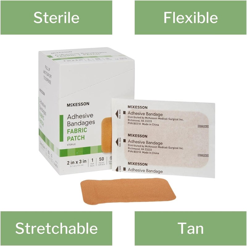 McKesson Adhesive Bandages Sterile Fabric Patch 2 in x 3 in 50 Count 1 Pack - Image 3