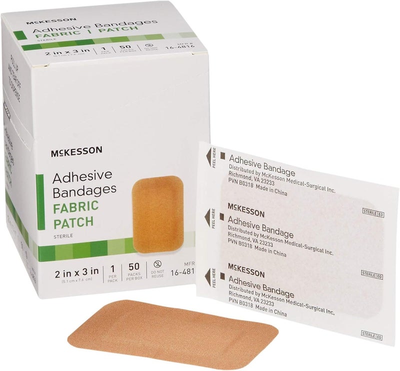 McKesson Adhesive Bandages Sterile Fabric Patch 2 in x 3 in 50 Count 1 Pack - Image 1
