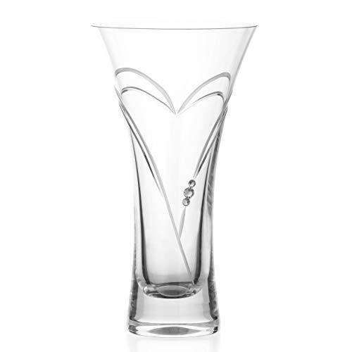 DIAMANTE Trumpet Vase Hearts  Small Hand Cut Crystal Vase with Swarovski Crystals  18cm