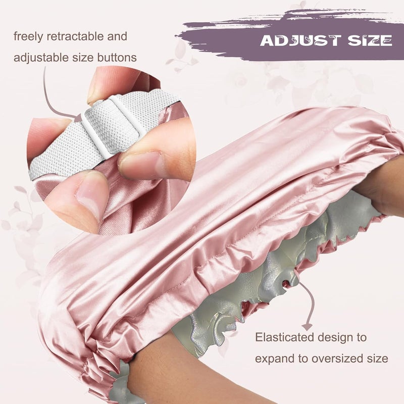Amamba Shower Cap,100% Real Satin Lined Shower Cap,Extra Large Shower Cap for Women Reusable Waterproof,Adjustable Size&Long Hair Bath Caps（Pink） - Image 4