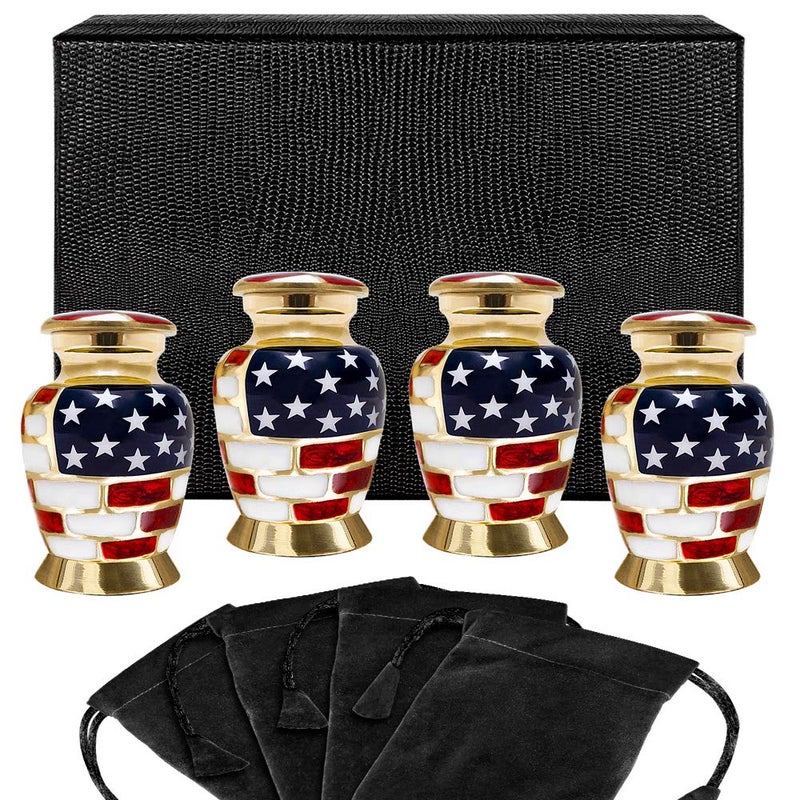 Trupoint Memorials Small Urns for Human Ashes Keepsake Military and Patriotic Decorative Mini Cremation Urn for Veteran Adult Men  Women Set of 4 Gold