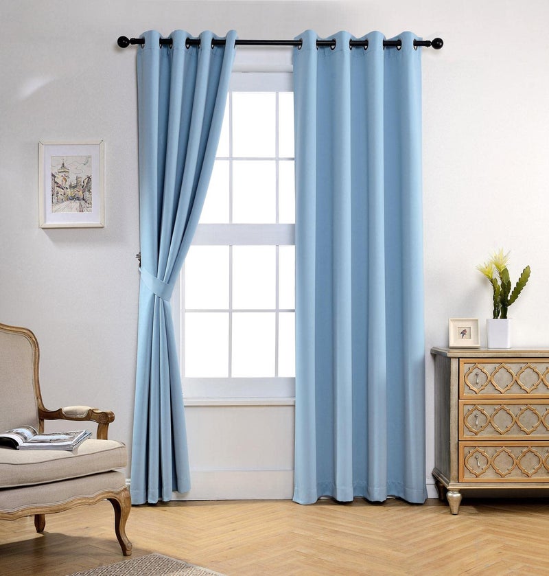 MIUCO Room Darkening Soild Grommet Blackout Curtains Panels for Nursery Window Curtains Set of 2 52x95 Inch Sky Blue, Bonus 2 Tie Backs Included - Image 2