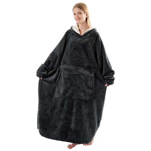 Krifey Big Tall Wearable Blanket Hoodie with Cat Pocket Extra Long Oversized Fleece Blanket for Adults Cozy Birthday Gifts Christmas Gifts - Image 1