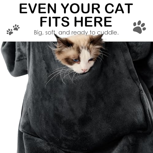 Krifey Big Tall Wearable Blanket Hoodie with Cat Pocket Extra Long Oversized Fleece Blanket for Adults Cozy Birthday Gifts Christmas Gifts - Image 3