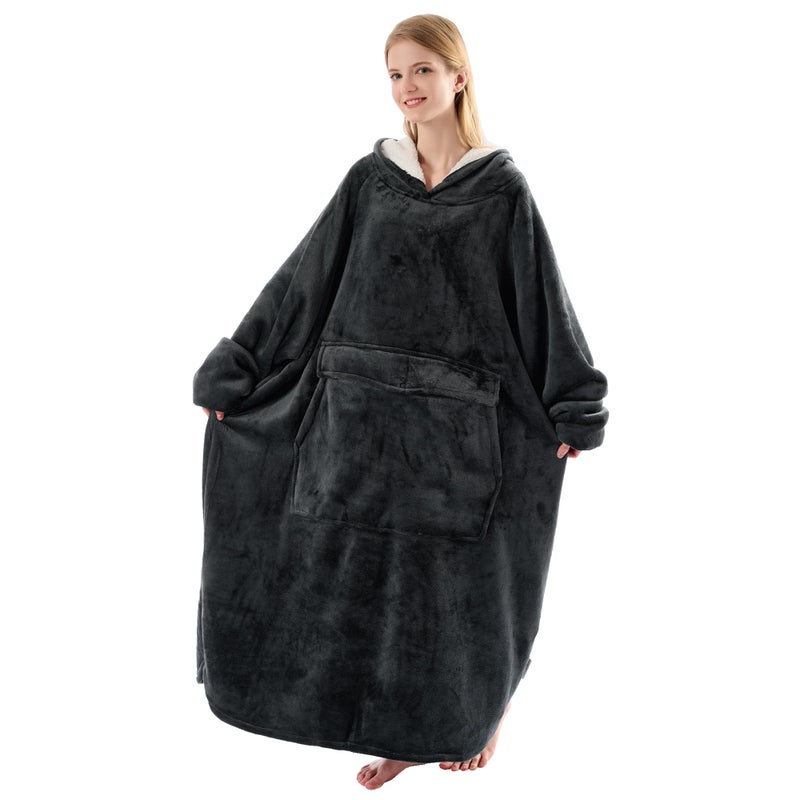 Krifey Big Tall Wearable Blanket Hoodie with Cat Pocket Extra Long Oversized Fleece Blanket for Adults Cozy Birthday Gifts Christmas Gifts - Image 2