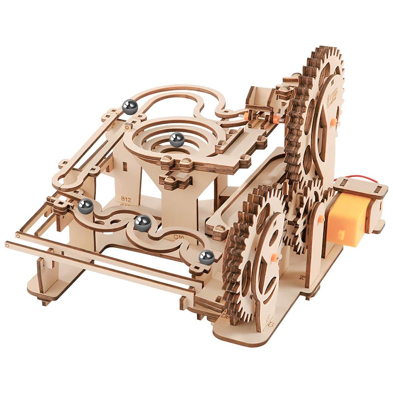 HOTUT Marble Run Trackball Model Construction Kit, 253 Pieces 3D Puzzle Wooden Set, Water Village Mechanical Marble Run Wooden Puzzle for Children 8 Years and Older and Adults - Image 1