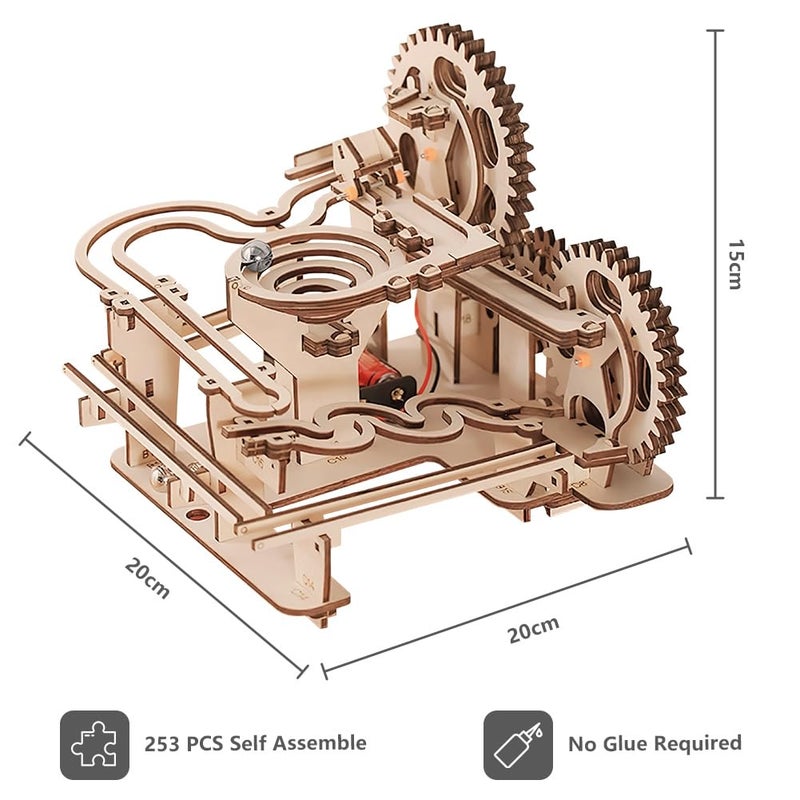 HOTUT Marble Run Trackball Model Construction Kit, 253 Pieces 3D Puzzle Wooden Set, Water Village Mechanical Marble Run Wooden Puzzle for Children 8 Years and Older and Adults - Image 2
