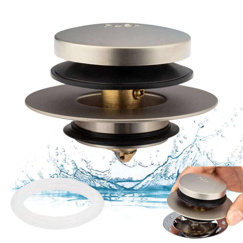 Artiwell Universal Tip Toe Bath Drain Stopper And Cover Bathtub Drain Stopper Replaces Lift And Turn Tip-Toe And Trip Lever Drains For Tub Ez Installation And Clearing (Brushed Nickel) - Image 1