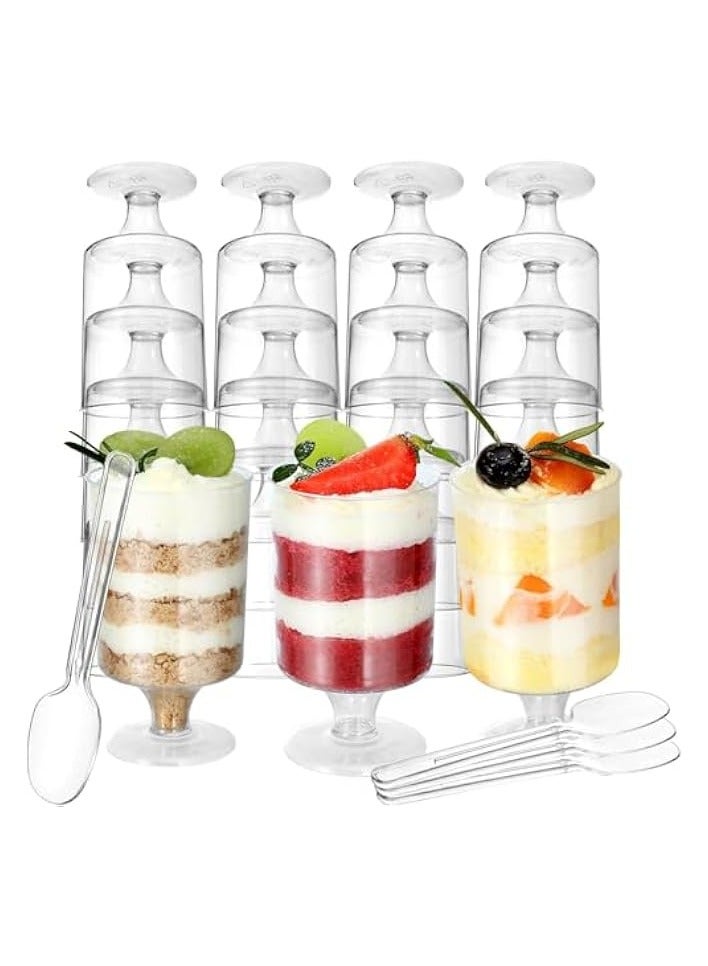 Green Tiger Square Plastic Dessert Cups, 30Pack 100ml Clear Plastic Parfait Appetizer Cup with Plastic Spoons, Reusable Small Clear Plastic Tumbler Cups Great for Tasting Party - Image 1