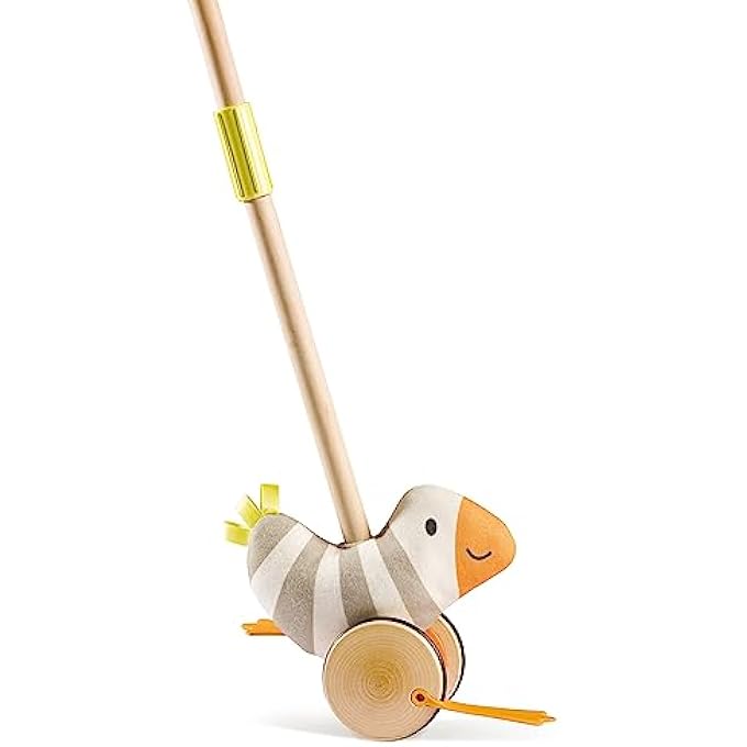 FLAPPY BIRD PUSH & PULL ALONG TOY FOR TODDLERS | DETACHABLE STICK, SOFT RUBBER WHEELS, FLAPPING WHEELS | WOODEN INTERACTIVE ANIMAL TOY FOR WALKING & IMAGINATION | AGES 12+ MONTHS - Image 1