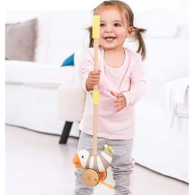 FLAPPY BIRD PUSH & PULL ALONG TOY FOR TODDLERS | DETACHABLE STICK, SOFT RUBBER WHEELS, FLAPPING WHEELS | WOODEN INTERACTIVE ANIMAL TOY FOR WALKING & IMAGINATION | AGES 12+ MONTHS - Image 3