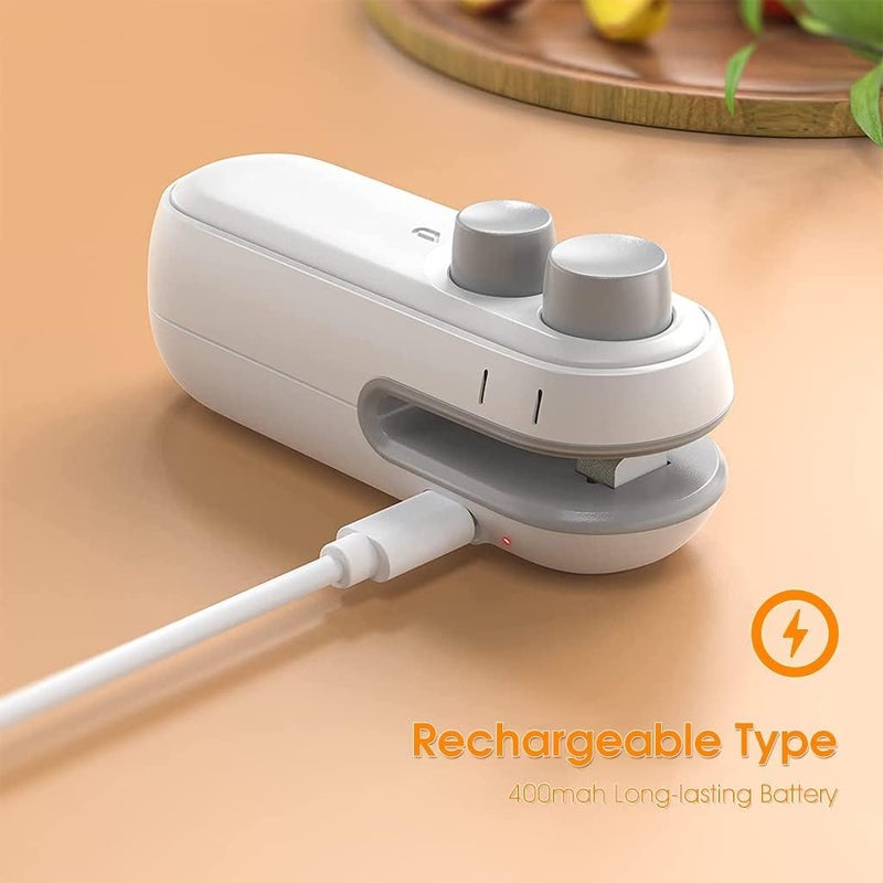 Finalize Portable Mini Sealing Machine, Handheld Packed Sealer for Food, 2 in 1 USB Rechargeable, Snacks, Chips, Fresh Storage, Plastic Bags Sealing Machine, Rechargeable Bag Sealer, (White) - Image 3