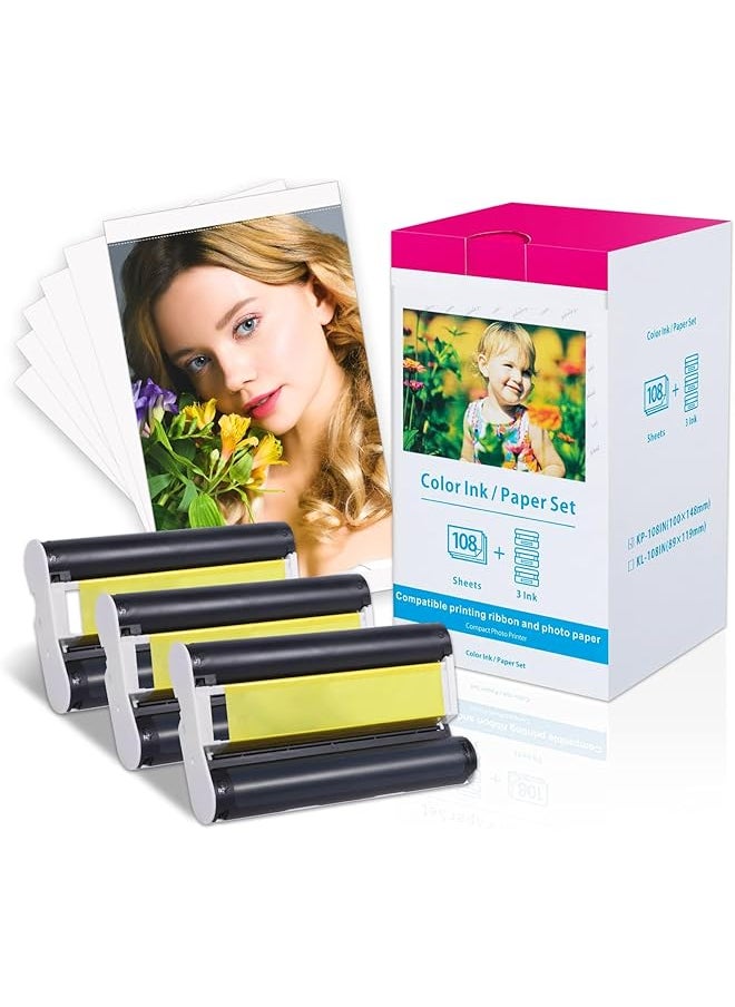 erorex Compatible With Canon Selphy Cp1300 Ink And Paper For Selphy Printer Cp1500 Cp1300 Cp1200 Cp1000 Cp910 Cp810 Cp790 Photo Paper 6 X 4 Inch Kp 108In 108 Sheets And 3 Color Ink Cassette  - Image 1