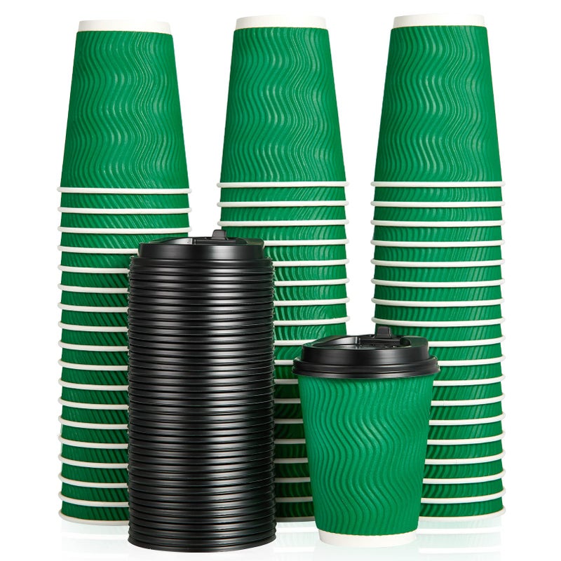 DAILYPACK 100 Count 12 oz Coffee Cups with Lids Insulated Ripple Wall Paper Hot Coffee Paper Cups for Hot Drinks