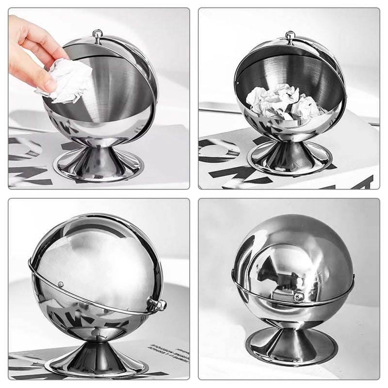 Small Desktop Trash Can with Lid, Mini Stainless Steel Waste Bin for Office, Kitchen, Bathroom Countertop Garbage Container, Covered Compact Wastebasket for Home Use - Image 3