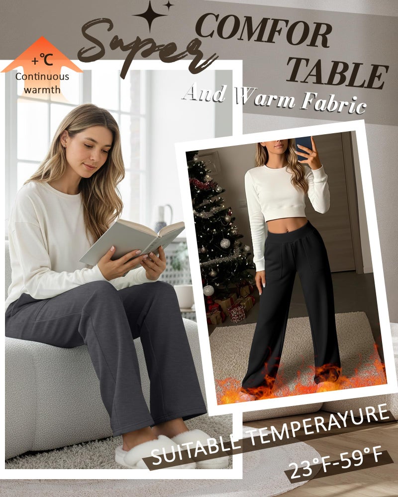 Yearntown 3 Pack Women's Wide Leg Baggy Sweatpants Fleece Elastic Lounge Pants with Pockets Casual Loose Yoga Jogger Pants(Black, Light Mixed Gray, Dark Mixed Gray,Large) - Image 2