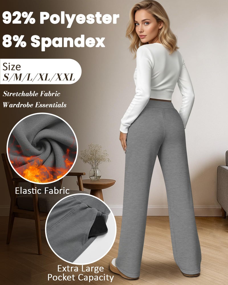 Yearntown 3 Pack Women's Wide Leg Baggy Sweatpants Fleece Elastic Lounge Pants with Pockets Casual Loose Yoga Jogger Pants(Black, Light Mixed Gray, Dark Mixed Gray,Large) - Image 4
