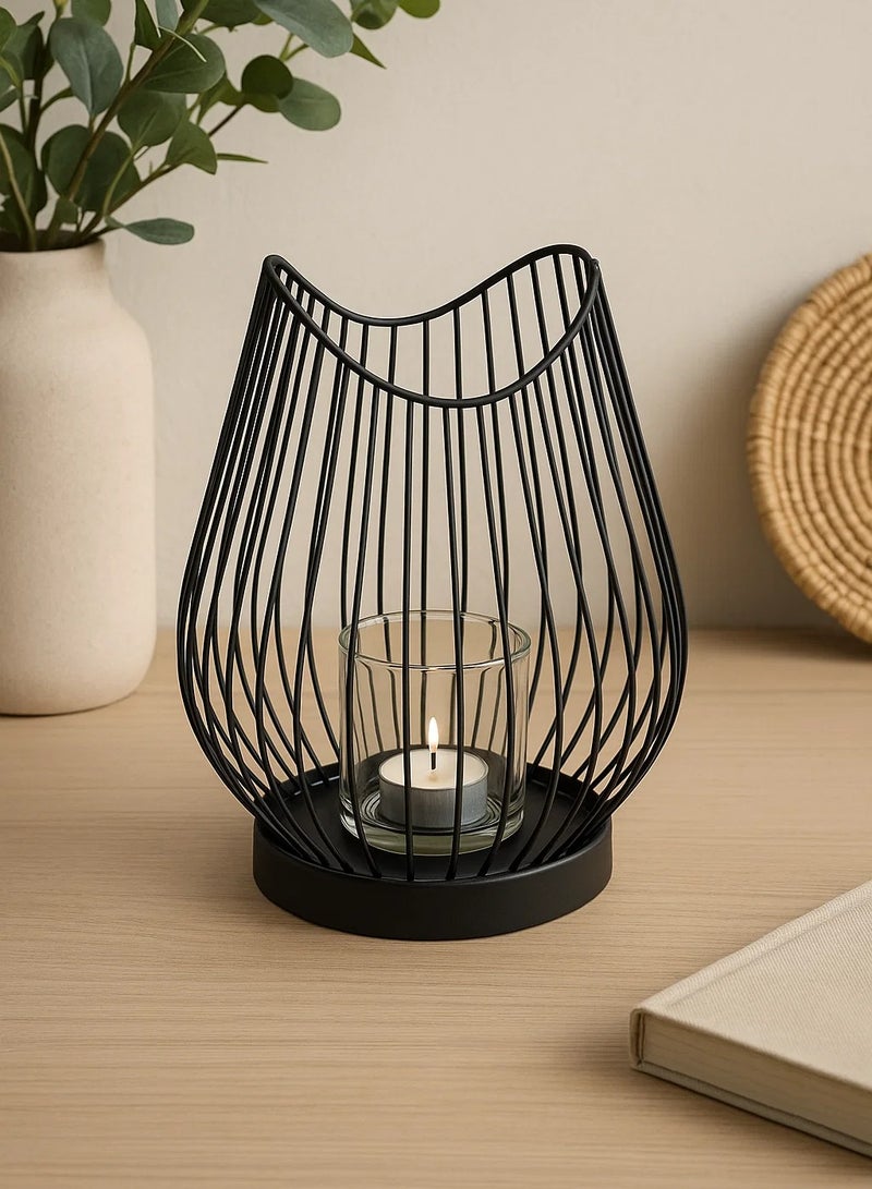 LOFT VERRE,LANTERN,CANDLE HOLDER,D17XH23.5CMS,BLACK,METAL-189199 - Image 1