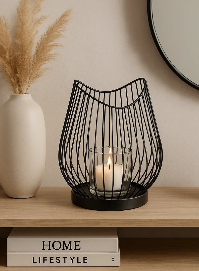 LOFT VERRE,LANTERN,CANDLE HOLDER,D17XH23.5CMS,BLACK,METAL-189199 - Image 4