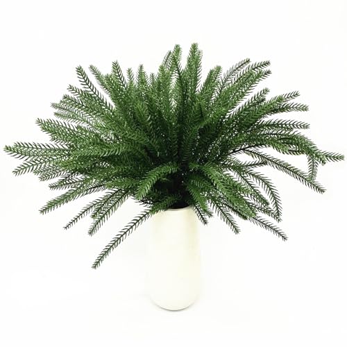 LOVENIMEN Artificial Norfolk Pine Branches, Fake Plants Christmas Stems 18 Inch, Lifelike Plastic Greenery Decoration Faux Pine Picks for Xmas DIY Shrubs for Indoor Outdoor Home Garden Decor - Dark Green 4 Pack - Image 2