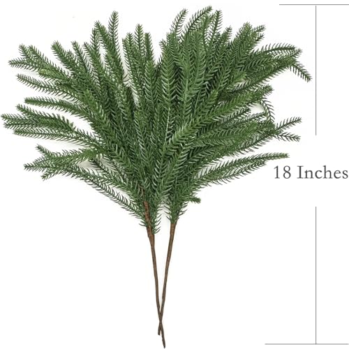 LOVENIMEN Artificial Norfolk Pine Branches, Fake Plants Christmas Stems 18 Inch, Lifelike Plastic Greenery Decoration Faux Pine Picks for Xmas DIY Shrubs for Indoor Outdoor Home Garden Decor - Dark Green 4 Pack - Image 5