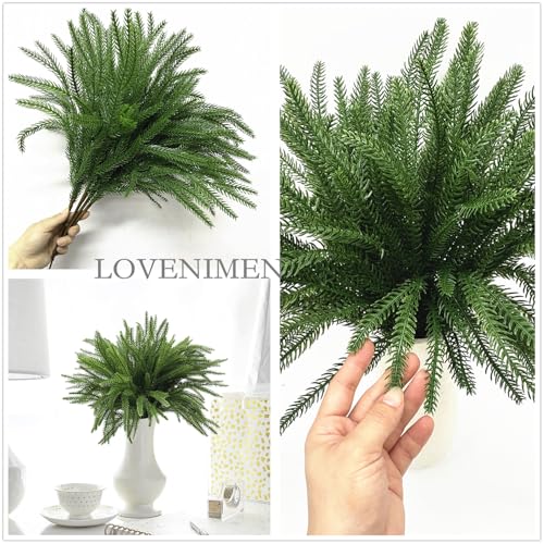 LOVENIMEN Artificial Norfolk Pine Branches, Fake Plants Christmas Stems 18 Inch, Lifelike Plastic Greenery Decoration Faux Pine Picks for Xmas DIY Shrubs for Indoor Outdoor Home Garden Decor - Dark Green 4 Pack - Image 3