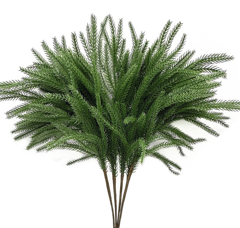 LOVENIMEN Artificial Norfolk Pine Branches, Fake Plants Christmas Stems 18 Inch, Lifelike Plastic Greenery Decoration Faux Pine Picks for Xmas DIY Shrubs for Indoor Outdoor Home Garden Decor - Dark Green 4 Pack - Image 1