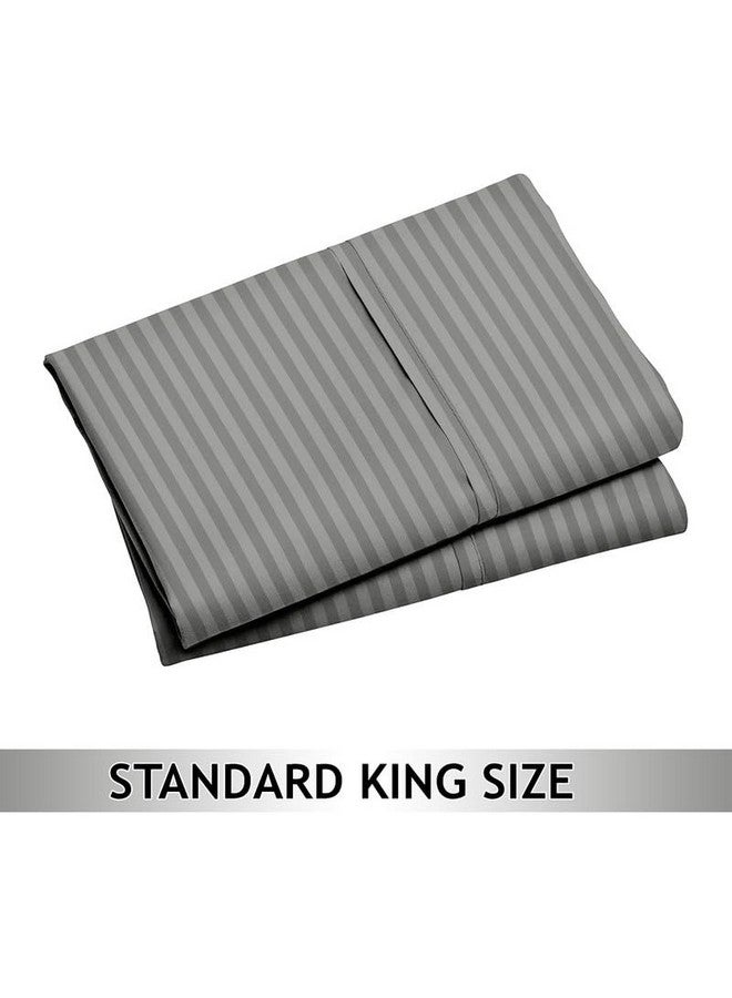بي اس بي هوم أغطية وسائد مخططة صلبة من القطن الفاخر من BSB HOME® 220 TC | إغلاق مغلف فائق النعومة وجيد التهوية | عبوة من غطائي وسادة مقاس كينج (رمادي، 20 × 30 بوصة) - Image 4