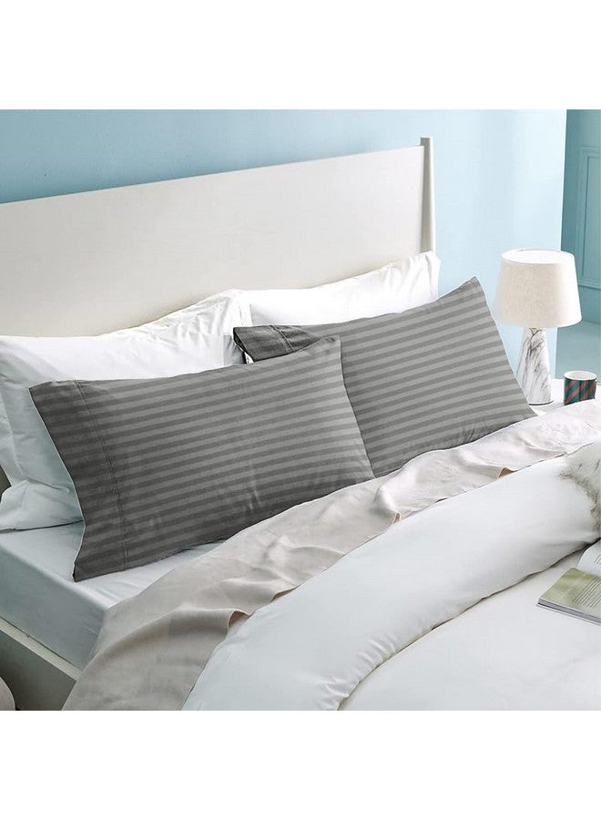 بي اس بي هوم أغطية وسائد مخططة صلبة من القطن الفاخر من BSB HOME® 220 TC | إغلاق مغلف فائق النعومة وجيد التهوية | عبوة من غطائي وسادة مقاس كينج (رمادي، 20 × 30 بوصة) - Image 3