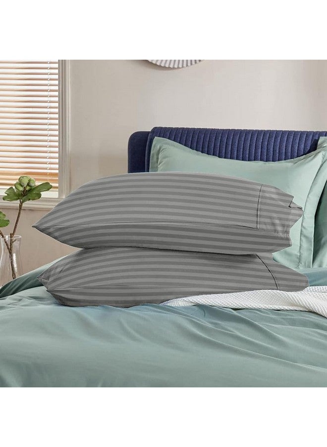 بي اس بي هوم أغطية وسائد مخططة صلبة من القطن الفاخر من BSB HOME® 220 TC | إغلاق مغلف فائق النعومة وجيد التهوية | عبوة من غطائي وسادة مقاس كينج (رمادي، 20 × 30 بوصة) - Image 5