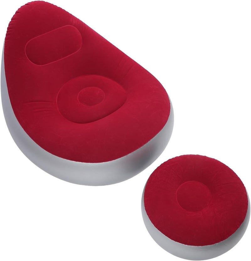 Inflatable Lounge Chair with Footstool, Portable Folding Blow Up Sofa, PVC Flocking Material, Lightweight and Compact - Quick Inflation, Ergonomic Support for Indoor Outdoor Use (Red) - Image 1