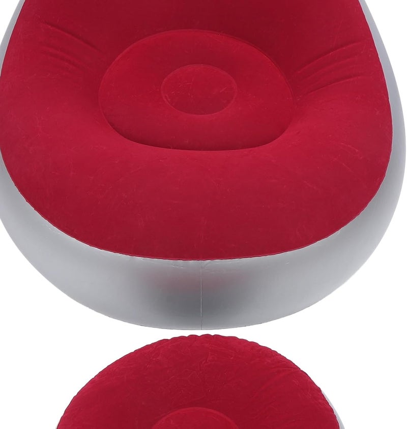 Inflatable Lounge Chair with Footstool, Portable Folding Blow Up Sofa, PVC Flocking Material, Lightweight and Compact - Quick Inflation, Ergonomic Support for Indoor Outdoor Use (Red) - Image 4