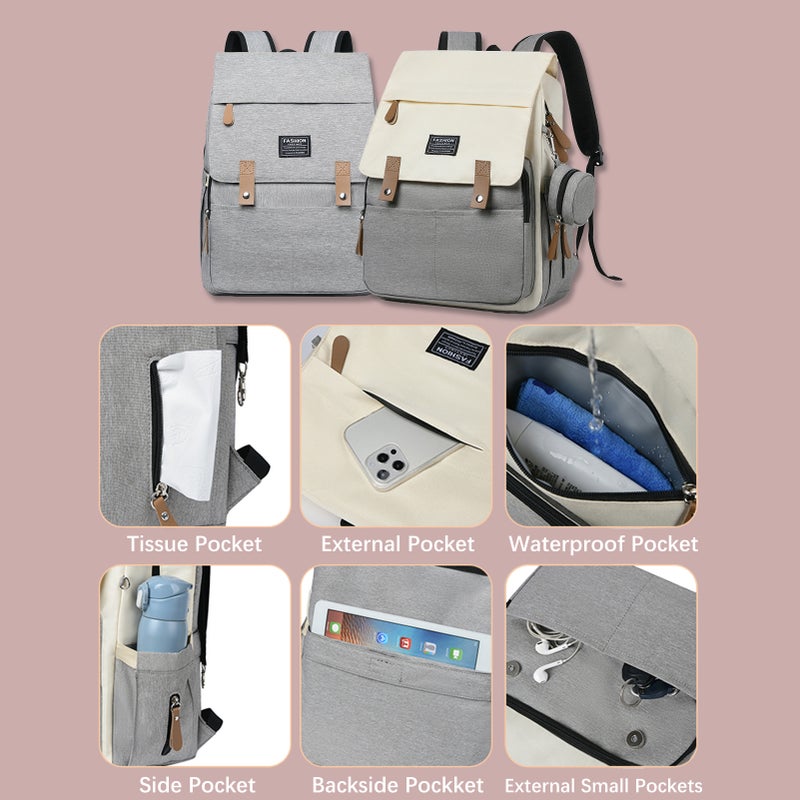 Multi-functional Diaper Bag Backpack Water-resistant Travel Baby Nursing Bag Large Capacity Mommy Bag with Stroller Straps 2 Thermal Pockets for Baby Bottles - Image 3