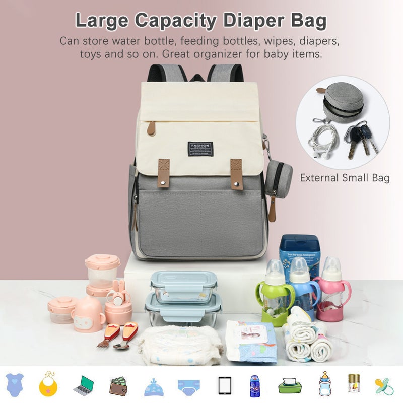 Multi-functional Diaper Bag Backpack Water-resistant Travel Baby Nursing Bag Large Capacity Mommy Bag with Stroller Straps 2 Thermal Pockets for Baby Bottles - Image 4