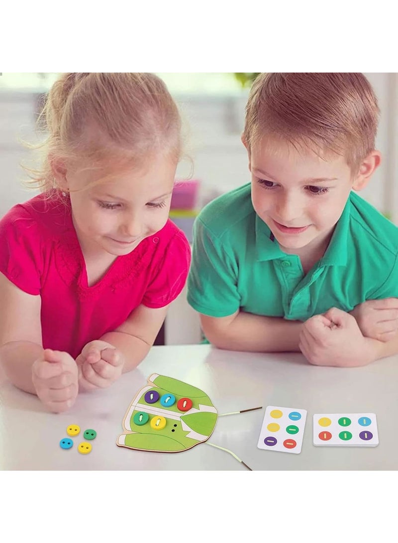 Zikra Kids Lacing Cards, 4 Pcs Wooden Clothes Lacing Cards, Double Sided Sewing Cards with 30 Game Word, Imagination Development Lacing Toys Games for Children Educational and Learning Activity - Image 3