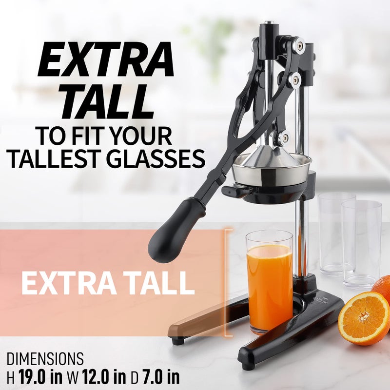 Zulay Kitchen Extra Tall Citrus Press Manual Juicer - Manual Orange Juice Squeezer, Fits Tumblers, Tall Glasses and Cups - Fruit Press & Juice Press, Juice Presser Machine & Citrus Juicer Manual - Image 2