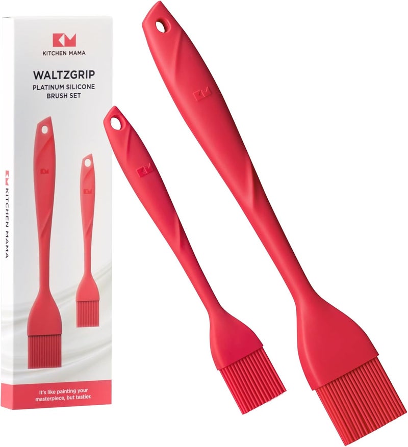 Kitchen Mama WaltzGrip Platinum Silicone Basting Pastry Brush: Set of 2 Heat-Resistant Brushes Utensils for Cooking, Baking, Grilling, Barbecue, and Spreading Oil, Butter, Egg - Dishwasher-Safe (Red) - Image 1