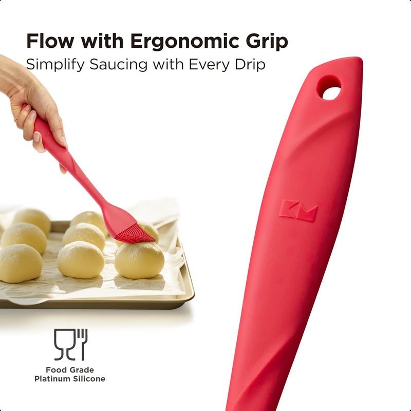 Kitchen Mama WaltzGrip Platinum Silicone Basting Pastry Brush: Set of 2 Heat-Resistant Brushes Utensils for Cooking, Baking, Grilling, Barbecue, and Spreading Oil, Butter, Egg - Dishwasher-Safe (Red) - Image 3