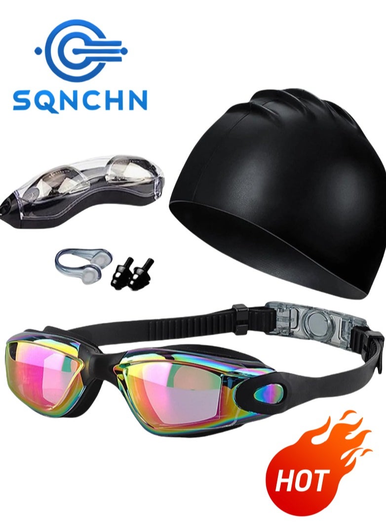 SQNCHN Professional 5-in-1 Anti-Fog Swim Goggles Kit with UV Protection - Includes Silicone Swim Cap, Nose Clip, Earplugs & Carry Case - Crystal Clear 180° Vision, Leakproof Design for Adults & Teens (14+), Premium Quality  - Image 1