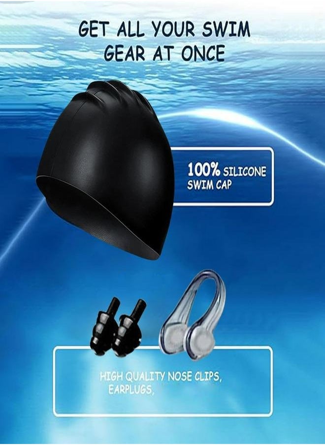 SQNCHN Professional 5-in-1 Anti-Fog Swim Goggles Kit with UV Protection - Includes Silicone Swim Cap, Nose Clip, Earplugs & Carry Case - Crystal Clear 180° Vision, Leakproof Design for Adults & Teens (14+), Premium Quality  - Image 3