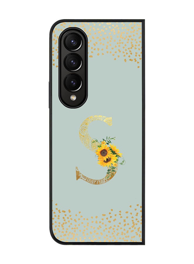 Stylizedd Rugged Black edge case for Samsung Galaxy Z Fold4 Slim fit Soft Case Flexible Rubber Edges Anti Drop TPU Gel Thin Cover - Custom Monogram Initial Letter Floral Pattern Alphabet - S (Light Grey ) - Image 1
