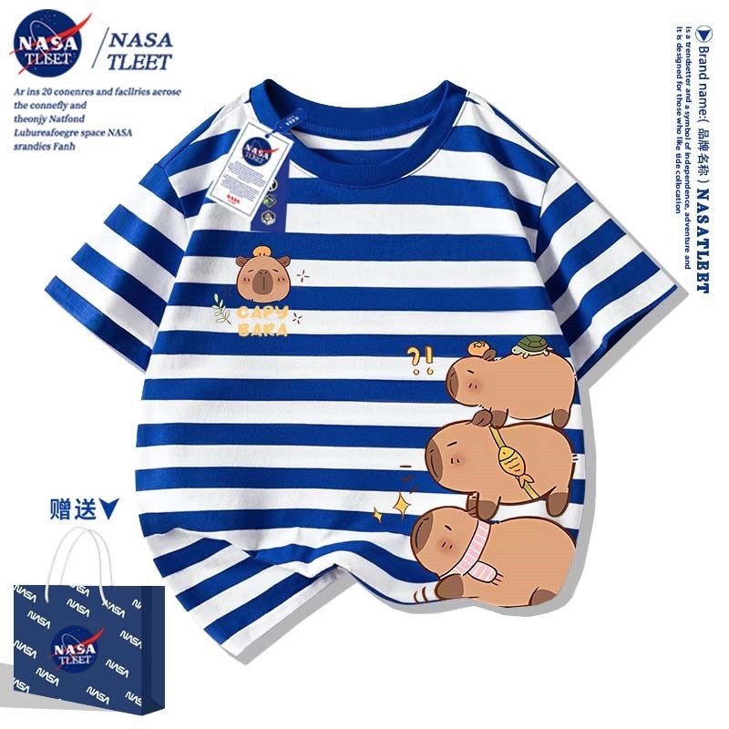 Nasa Co-Branded New Cartoon Kappibala Printed Crew Neck Bottoming Shirt Summer Men'S And Women'S Children'S Clothing Tide Brand T-Shirt - Image 1