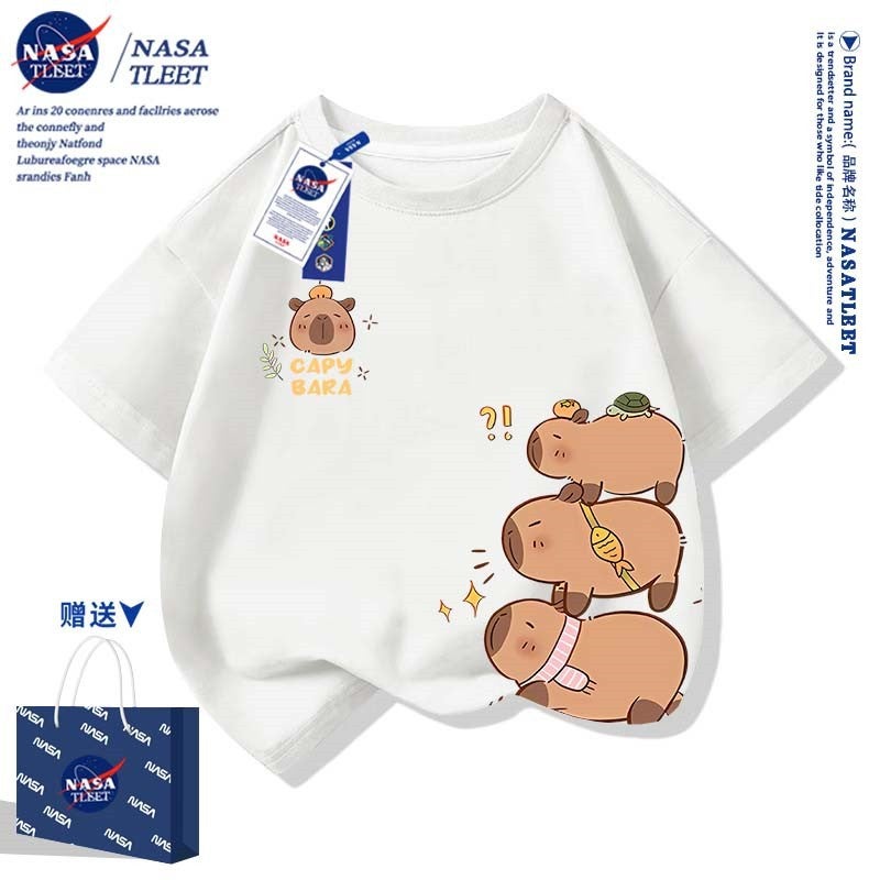 Nasa Co-Branded New Cartoon Kappibala Printed Crew Neck Bottoming Shirt Summer Men'S And Women'S Children'S Clothing Tide Brand T-Shirt - Image 3