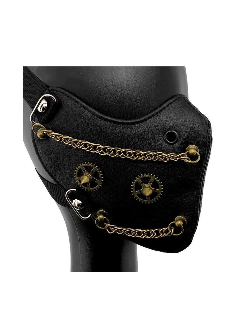 قناع تنكري قوطي Steampunk Gear Chain قناع ريترو قوطي الشرير قناع ديكور الحفلات أسود (مقاس واحد) - Image 2