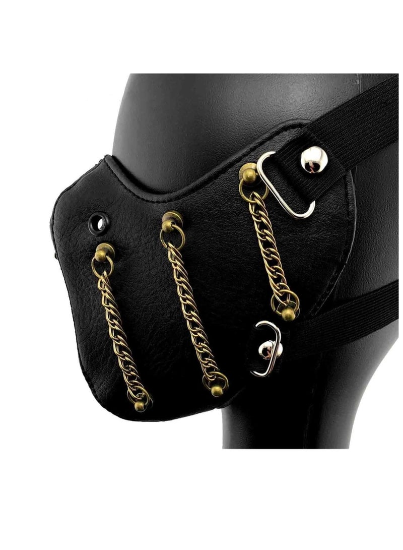 قناع تنكري قوطي Steampunk Gear Chain قناع ريترو قوطي الشرير قناع ديكور الحفلات أسود (مقاس واحد) - Image 3
